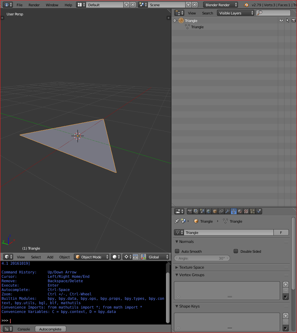 A triangle created in Blender