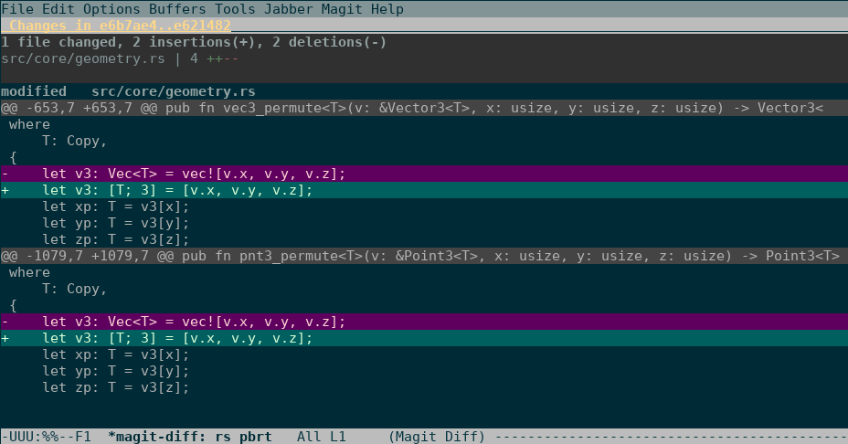 Difference between two commits shown via magit